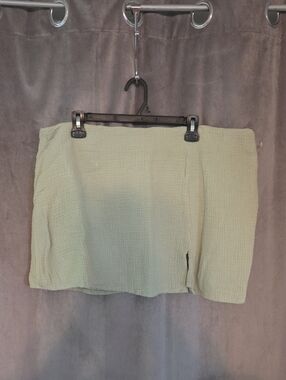 1X Crinkled Sage Mini Skirt with Side Slit
